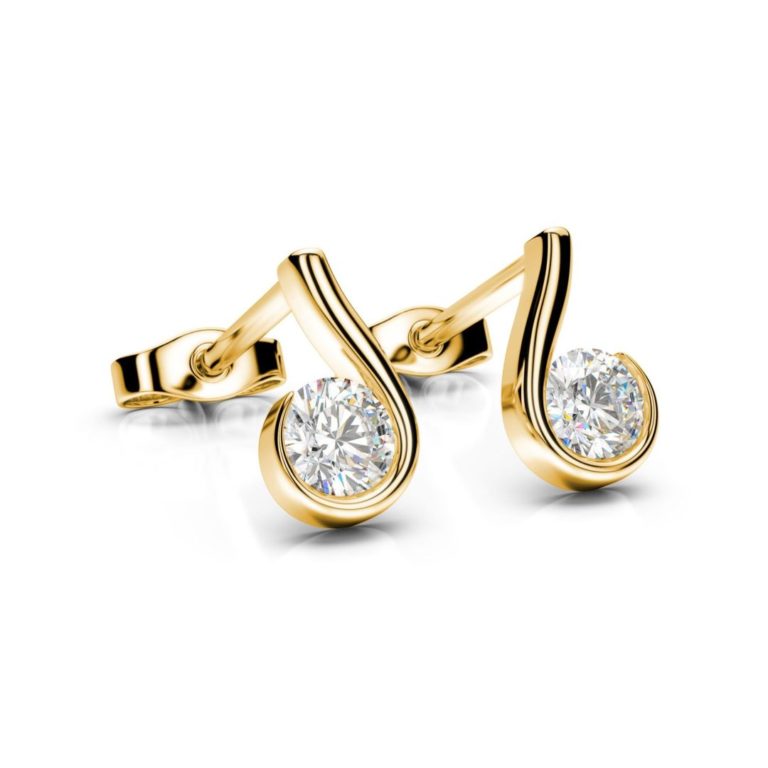 Zlaté náušnice s diamantmi - izometrický pohľad